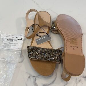 Elegant Tan and Gold Sandals with Sparkly Strap